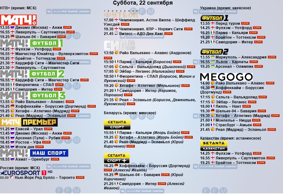 Программа передач setanta sport